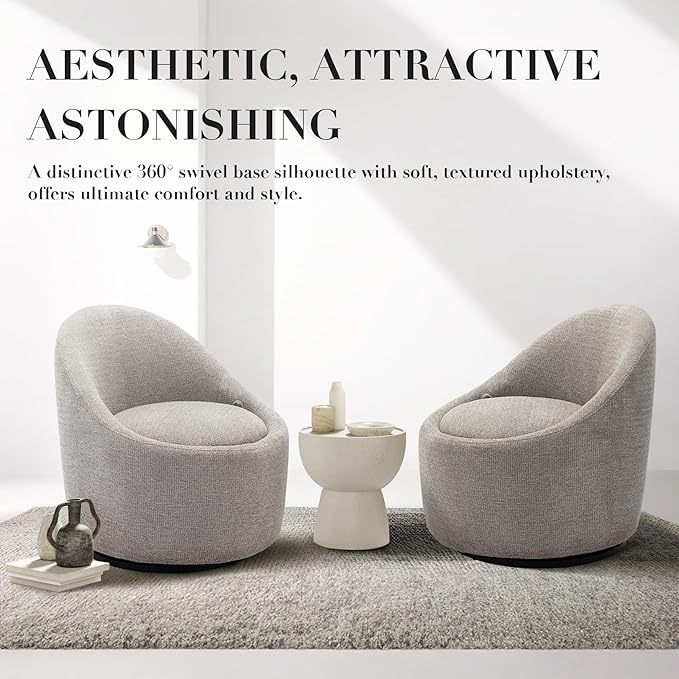 360° Swivel Accent Chair, Mid-Century Modern Chair with Hidden Storge, Small Swivel Chair with Arms for Living Room/Office-Light Grey