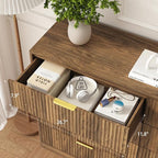 3-Piece Modern Bedroom Furniture Set, Wide 8-Drawer Dresser & 3-Drawer Nightstands Set of 2, Natural Wood Dresser and Nightstand Sets for Bedroom, Hallway, Walnut