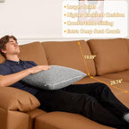 EASE MOOSE Faux Leather Sectional with Ottoman, Oversized Modular Couch, Modular Sectional Sofa with Deep Seat, Scratch Resistant Faux Leather Material, U Shaped Couch for Big Spaces, Brown