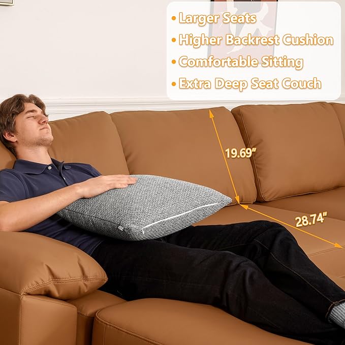 EASE MOOSE Oversized Corner Modular Sectional Sofa, Faux Leather Sectional Sofa with Deep Seat, Scratch Resistant Faux Leather Material, Extra Large L Shaped Couch, Brown