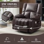Swivel Rocker Chair with Heat and Massage, 270° Power Recliner Chairs for Adults, USB and Type-C Ports, Oversized Recliner Single Sofa, Electric Glider Chair(Darkbrown)