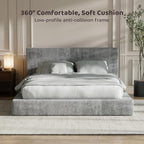 RECCI Cloud Upholstered Queen Bed Frame with Headboard, 5 Inch Foam Padded Platform, No Box Spring, Easy Assembly (Moon)
