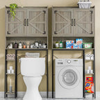 Vabches Over The Toilet Storage Cabinet, Farmhouse Storage Cabinet Over Toilet with 2 Barn Door & Toilet Paper Holder Stand，Home Space-Saving Toilet Rack, for Bathroom, Restroom, Laundry