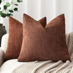 Foindtower Pack of 2 Soft Textured Chenille Throw Decorative Pillow Covers Square Accent Solid Cushion Cover Cozy Neutral Farmhouse Pillow Case for Couch Sofa Bedroom Living Room 26x26 Inch,Red Taupe