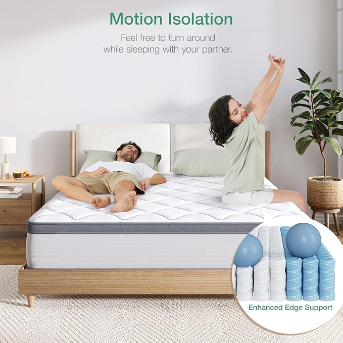 Novilla Queen Size Mattress, 10 Inch Queen Hybrid Mattress in a Box, Pocket Innerspring Mattresses for Motion Isolation, Pressure Relief, Sopportive & Firm Feel