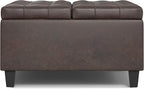 SIMPLIHOME Harrison 30 inch Wide Transitional Square Small Coffee Table Storage Ottoman in Distressed Brown Vegan Faux Leather, Assembled, for The Living Room and Bedroom