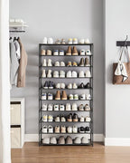 SONGMICS Shoe Rack, 10-Tier Shoe Storage Organizer, Space-Saving, 11 x 32.7 x 62.6 Inches, Entryway, Metal Frame, Non-Woven Fabric Shelves, Ink Black ULSH210B02
