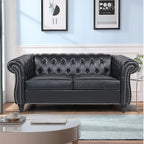 LEVNARY Leather Sofa, Chesterfield Tufted Upholstered 2 Seater Couch, Modern Loveseat Couch Classic Furniture for Living Room Bedroom (Black)