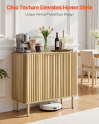 VEVOR Fluted Cabinet, Buffet Cabinet with 2-Tier Storage, Coffee Bar Cabinet with Adjustable Shelves, Sideboard Buffet for Hallway, Entryway, Living Room, or Kitchen, Oak