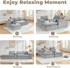 Modular Sectional Sofa, 107.5" L-Shaped Boneless Couch with Deep Seat, Modern Minimalist Upholstered Cloud Sectional Couch for Living Room Bedroom, No Assembly Required, Light Gray Chenille
