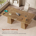 63 in Executive Desk with Power Outlets, Modern Home Office Desk with Storage Cabinet, Wood Computer Desk Business Workstation Desk Conference Table (Oak)