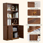 70.8" Tall Fluted Bookshelf with Storage Cabinet, Modern 5-Tier Wood Bookcase with Open Display Storage Shelf, Gold Handles for Office Living Room (Walnut)