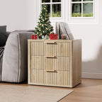 Night Stand with 3 Drawers, 23" Wide Modern Nightstand with Large Storage, Fluted Bed Side Table with Metal Handle, End Table Tall Nightstand for Bedroom, Living Room, Office, Nature