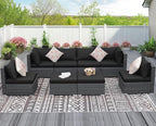 NICESOUL 8 Piece Outdoor Patio Set, 29.3'' High Back Extra Large Wicker Patio Furniture, Deep Seating Comfy L Shaped Modular Sectional Set of 8, Modern Wide Conversation, 2 Color Cushion Black & Gray