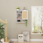 Wall Bathroom Cabinet with Flax Sliding Door, Wood Medicine Cabinet with Adjustable Shelf, Hanging Cabinet for Bathroom, Livingroom (White-1)