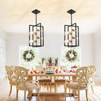 Black and Gold Chandelier Light Fixture: 4-Light Farmhouse Kitchen Island Lighting, Geometric Dining Room Light Fixtures, Rustic Industrial Entryway Chandelier, for Living Room, Bedroom, Foyer
