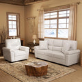 Morden Fort Faux Leather Chair and 3 Seater Sofa Set, Modern Luxury Furniture with Removable and Easy to Clean Cushions, Skin-Friendly Wide Arm for Living Room Apartment Office Lounge, White