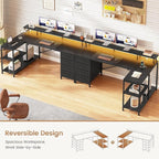 SEDETA L Shaped Desk with 4 Drawers and Storage Shelves, L Shaped Gaming Desk with LED Lights & Power Outlets, Computer Desk with Shelves & Drawer, Corner Desk Home Office Desk, Black