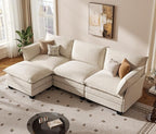 KKL 91.3" Modular Sectional Sofa, L-Shaped 4 Seater Cloud Couch with Ottoman, Chenille Modern Sectional Couches for Living Room, Apartment, Beige