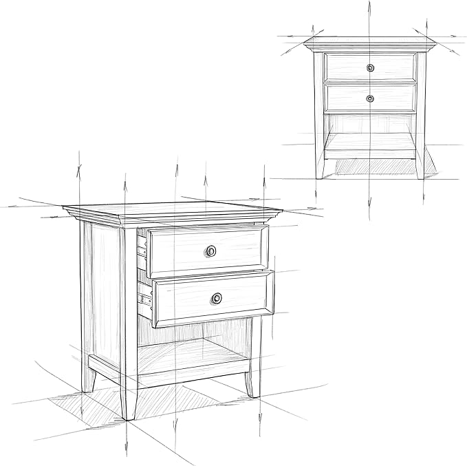 SIMPLIHOME Amherst Bedside Table - 24 inch Wide Solid Wood Nightstand Table in White, Transitional Bedroom Side or End Table with 2 Drawers, Open Storage Shelf and Bronze Hardware