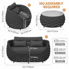 Fully Assembled Patio Furniture Set: 5 Pieces Woven Rope Outdoor Conversation Set Cushioned - Modern Metal Deck Loveseat Chair Table Set - Porch Seating For Yard Garden Poolside Hotel, Dark Grey