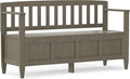 SIMPLIHOME Brooklyn Entryway Storage Bench - 48 inch Wide Solid Wood Storage Seat in Farmhouse Grey, Contemporary Bench for Entryway or Living Room with Lift-Up Lid and Slatted Backrest