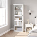 IDEALHOUSE 5 Tier Bookcase, Farmhouse Book Shelf with Storage, Tall Book Case Wooden 5 Shelf Bookcase for Home Office, Living Room, Bed Room (White, 67.4" H x 24.6" W x 12.8" D)