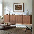 Evermagin 31.5" Walnut Buffet Cabinet with Storage, Small Sideboard Cabinet, Mid Century Modern Accent Credenza, Fluted Console Table with Doors for Dining Room, Kitchen, and Living Room