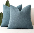 Foindtower Pack of 2 Textured Boucle Throw Pillow Covers Accent Solid Pillow Cases Cozy Soft Decorative Couch Cushion Case for Chair Sofa Bedroom Living Room Home Decor 18x18 Inch Misty Blue