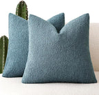 Foindtower Pack of 2 Textured Boucle Throw Pillow Covers Accent Solid Pillow Cases Cozy Soft Decorative Couch Cushion Case for Chair Sofa Bedroom Living Room Home Decor 18x18 Inch Misty Blue