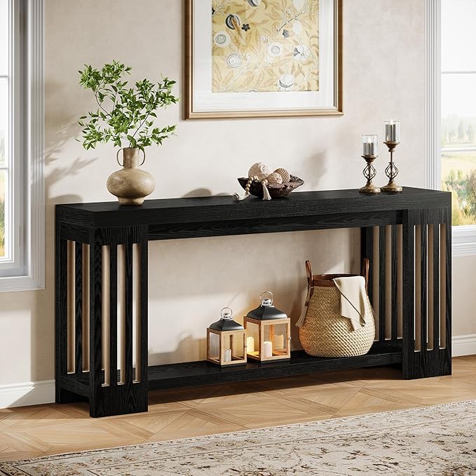 Tribesigns Farmhouse Console Table, 70.9-Inch Sofa Table Behind Couch with Vertical Stripe Legs, 2-Tier Entryway Accent Furniture for Living Room, Hallway, Entrance, Foyer, Black