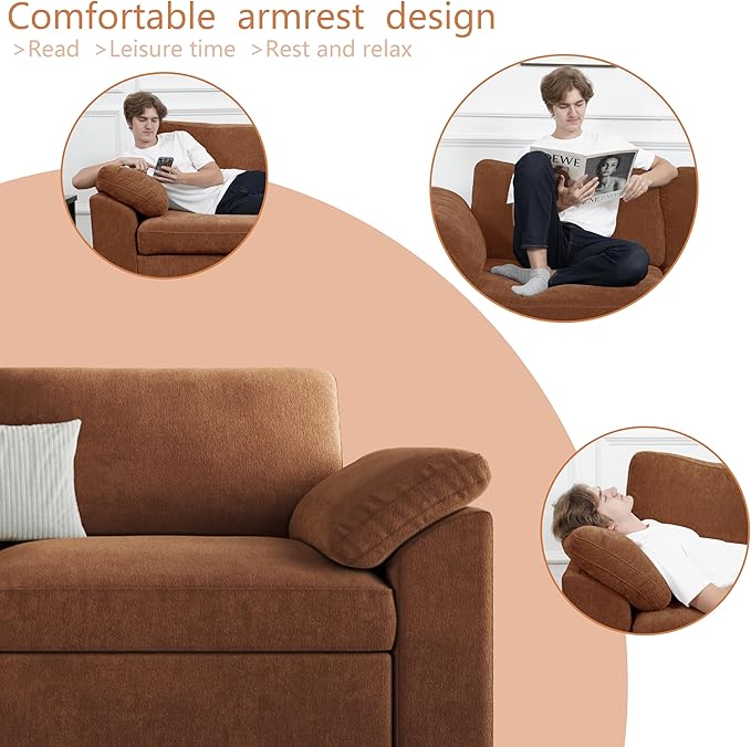EASE MOOSE Brown Sectional Modular Sofa,Oversized U Shape Sectional Wide Deep Modular Sofa Brown Chenille