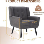Dolonm Midcentury Modern Teddy Accent Chair with Arms, Upholstered Reading Side Chair Tufted Back Decorative Wingback Chair for Living Room Bedroom (Grey)