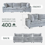 Modular Sectional Sofa, 118.11" Oversized Cloud Sectional Couch,3 Seat Comfy Modern Sectional Couches for Living Room,Plush Sofa Cushion Covers Removable,Gray