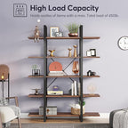 Tribesigns 5-Tier Bookshelf, Vintage Industrial Style Bookcase 72 H x 12 W x 47L Inches