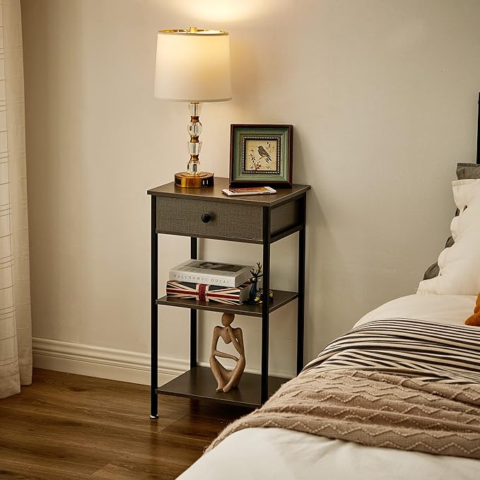 VECELO Tall End Table,Nightstand with Drawer and Adjustable Storage Shelf,27.6 inch Side Table for Living Room/Bedroom/Entryway Small Spaces