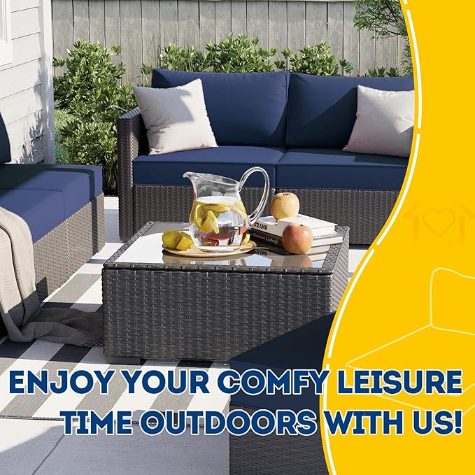 AAAAAcessories Outdoor Deep Seat Cushions, Waterproof, Fade-Resistant Patio Furniture Replacement Cushions, 25.5" x 25.5" x 5" + 25.5" x 13.5", Set of 4, Navy Blue
