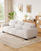 Marsail Modern 89 Inch Linen Fabric Sofa, 3-Seater Couch with Wide Armrests, Deep Cushions & Removable Washable Covers, Comfortable Living Room Furniture, Beige