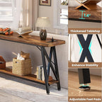 Homieasy 70.9 Inch Extra Long Console Table, Industrial Sofa Table Behind Couch with Charging Station & Storage Shelf, Entryway Table for Living Room & Entryway, Rustic Brown