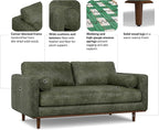 SIMPLIHOME Morrison 72-inch Wide Sofa in Moss Green Genuine Leather, Mid-Century Modern-Style Loveseat for Living Room, Single Bench Cushion, Removable Back Cushions, 2 Bolster Pillows