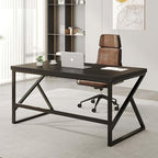 HSH Black Desk, Modern Industrial Home Office Computer Desk, Laptop PC Desk for Student Work Writing Study Gaming, Simple Metal and Wooden Computer Table in Bedroom Living Room Workstation, 55 Inch