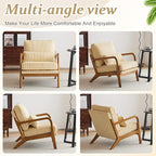 VINGLI Upgraded Premium Corduroy Accent Chair,Upholstered Arm Chair,Solid Wood Comfy Reading Chair with Lumbar Pillow, Mid Century Modern Chairs for Living Room,Bedroom,Guest Room,Dark Beige