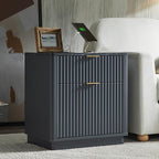 T4TREAM 23'' Fluted Nightstand Set of 2 with Charging Station, Large 2 Drawer Bedside Table, Modern End Table with Storage, Mid Century Night Stand for Bedroom Living Room, Curved Profile, Dark Grey