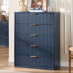 Fluted 5 Drawers Dresser for Bedroom, 41" Tall Modern Chest of Drawers with Metal Handle,Navy Blue Wood Drawer Organizer for Bedroom, Living Room, Hallway, Entryway