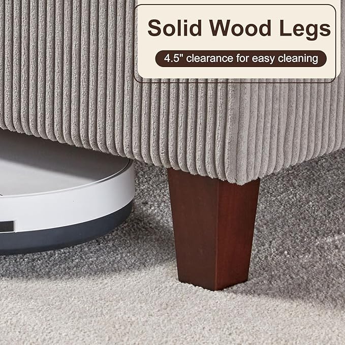 HOWE King Size Upholstered Platform Bed Frame, Wingback Bed with 50.8" Headboard, Corduroy/Solid Wood Leg/No Box Spring Needed/Noise Free/Taupe