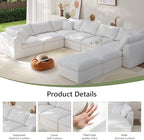 Boneless Cloud Couch Modular Sectional Sofa with Deep Seat for Living Room, L Shape Couch with Ottoman, Snowflake Cloth and 40D Memory Sponge，2 Throw Pillows (White, 6 Seater+2 Ottoman)
