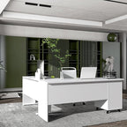 70" W L‑Shaped Executive Standing Desk with Storage Cabinet, Electric Corner Height Adjustable Workstation for Dual Screens, Printer, and Office Essentials