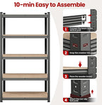 Yaheetech Standing Shelf Units, 5 Tier Storage Shelf, Heavy Duty Shelving, Adjustable Garage Shelves, Utility Rack Shelf Unit, Basement Warehouse Shed, 35.5″L × 16″W × 71" H - Dark Gray