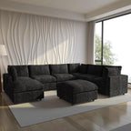 Modular Sectional Sofa with Ottoman,167inch U Shaped Convertible Cloud Couch,8 Seater Convertible V Shaped Living Room Sets,Cover Washable and Replaceable Couches for Living Room,Black