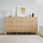 SUNWAVE Fluted 9 Drawer Dresser for Bedroom, 59.1" Wide Modern Large Dresser with Round Corner, Wood Drawer TV Stand for Living Room